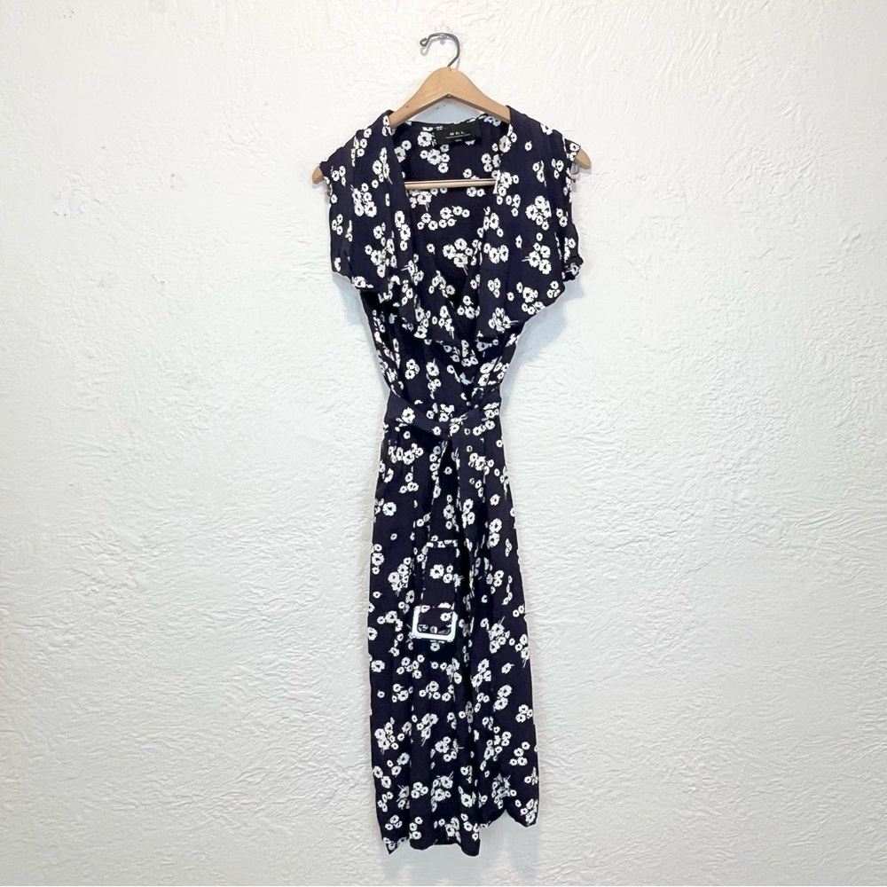 BGL Dress Navy Blue Floral Wrap Belted XL Extra Large - Picture 7 of 10
